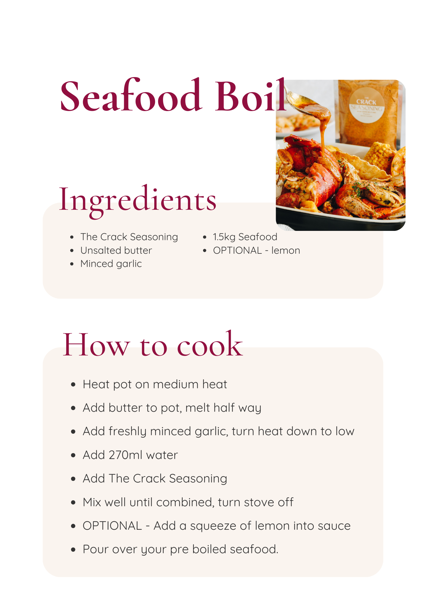 Seafood Boil (NOT SPICY)